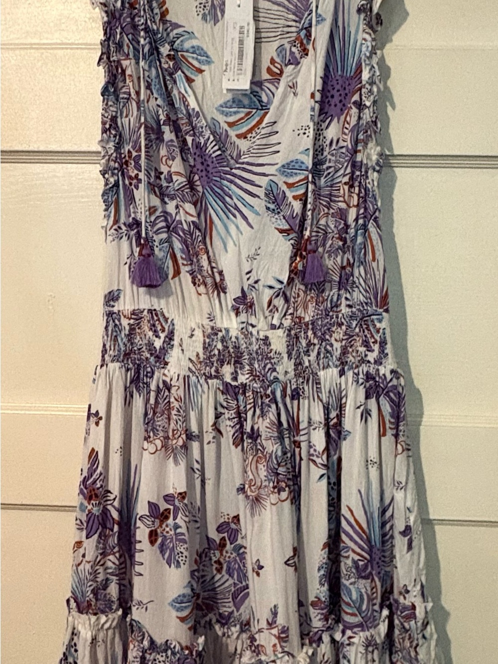 Women’s Floral V-Neck Smocked Waist Dress - Purple/White